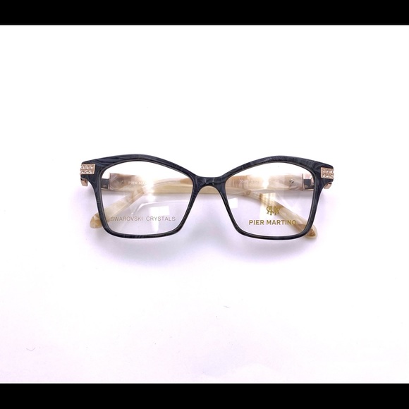 Pier Martino Italy Eyeglasses Black Onyx Marble & Ivory + Swarovski Crystals - Picture 15 of 15
